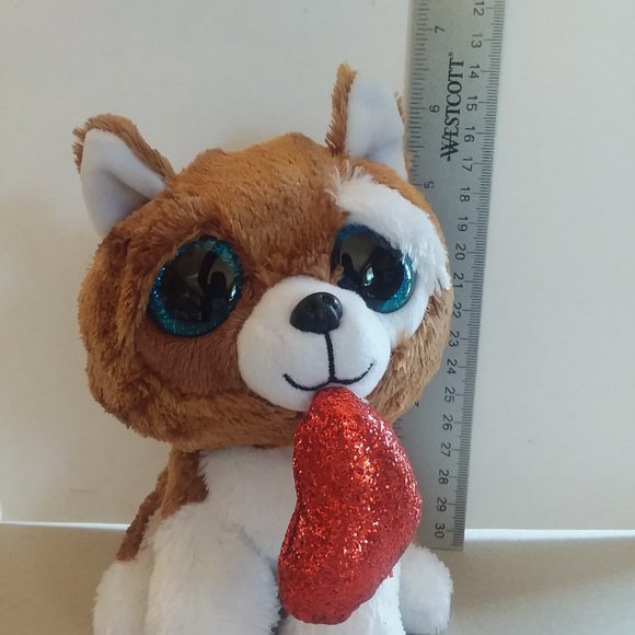 Plush Valentine Puppy Dog w/Sparkling Red Heart Stuffed Animal Toy 6.5" - Picture 8 of 8